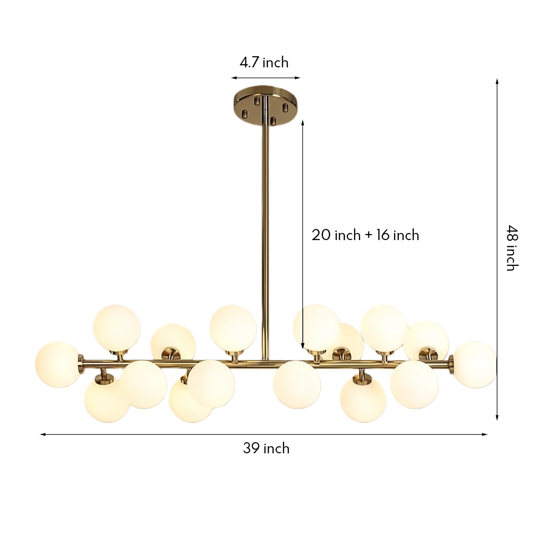Modern Gold Kitchen Island Light - 16-Light Linear Iron & Global Glass Ceiling Lights Fixture | 48W, 110V, Hardwired, Indoor