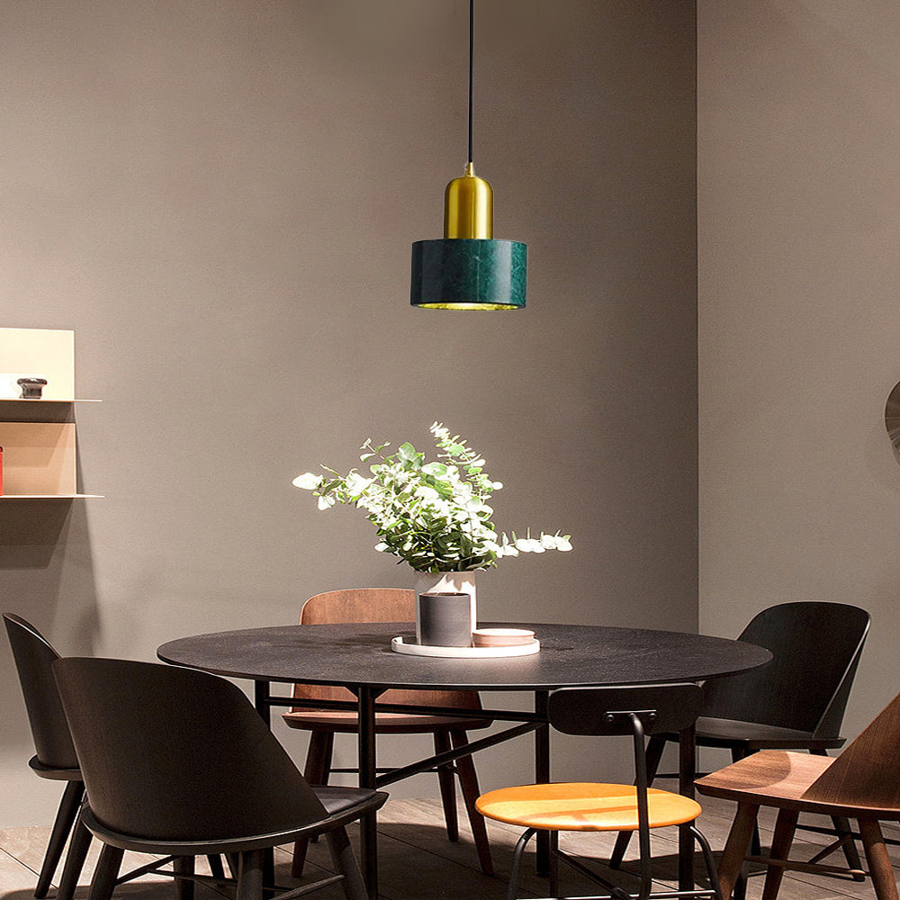 Minimalist Cylindrical Marble Pendant Light Copper LED Modern Hanging Lighting