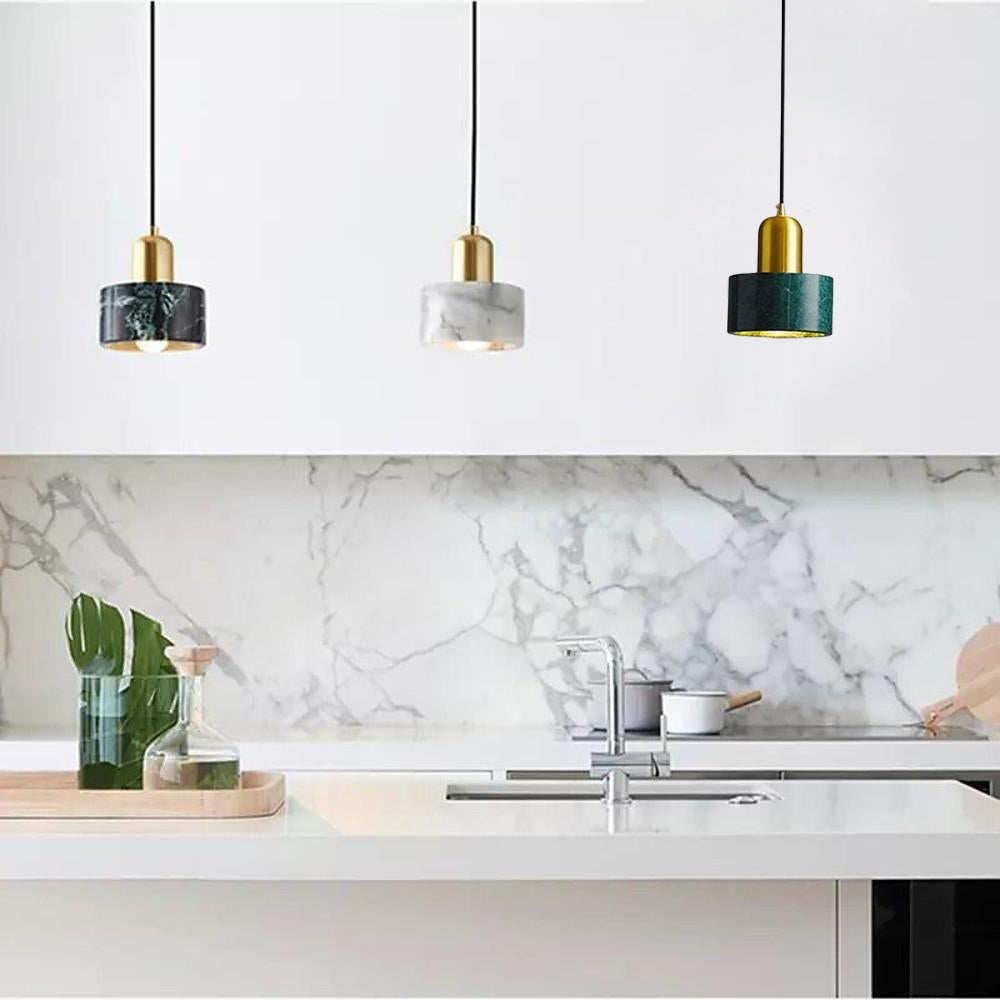Minimalist Cylindrical Marble Pendant Light Copper LED Modern Hanging Lighting