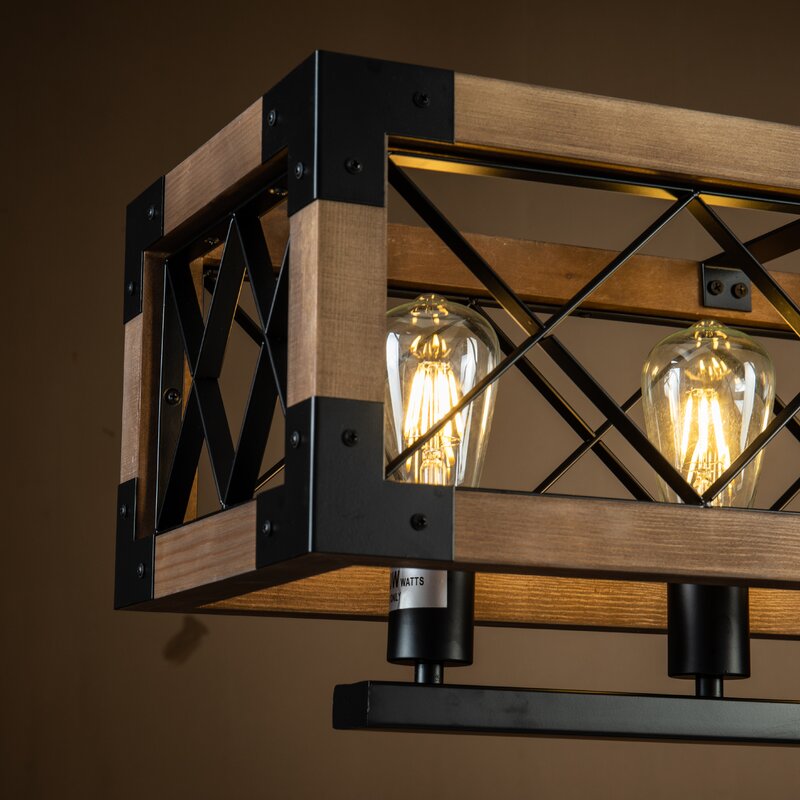 Rustic Industrial Linear Chandelier for Dining Rooms Farmhouse Rectangular/Square Light Fixture