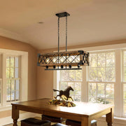 Rustic Industrial Linear Chandelier for Dining Rooms Farmhouse Rectangular/Square Light Fixture