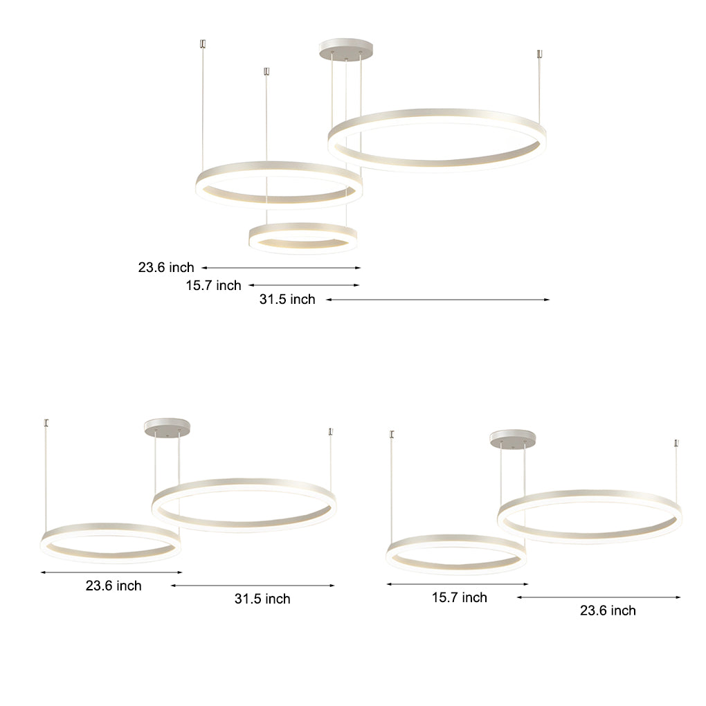 Circular Rings Creative LED 3 Step Dimming White Modern Chandelier Light