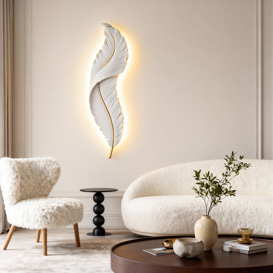 Creative Feather Wall Light LED White Luxury Modern Wall Sconce Lamp Lighting
