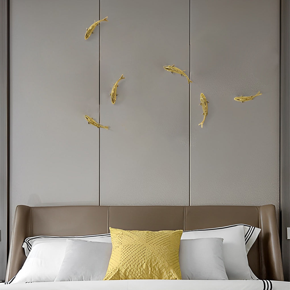 Retro 3D Carps Corals Lotus Leaves Electroplated Zinc Alloy Wall Decor