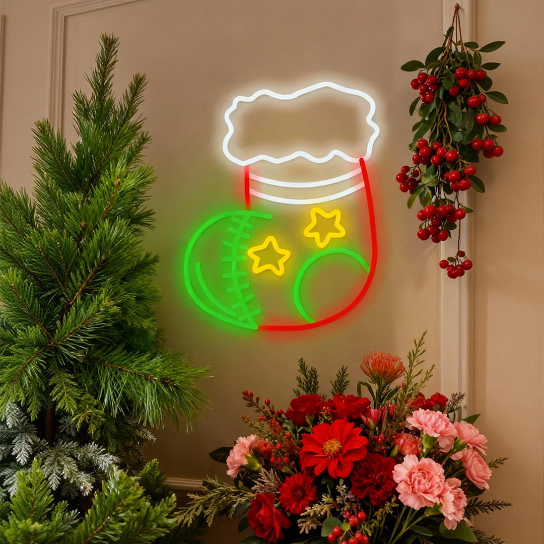 1 Piece Christmas Socks Decor Acrylic Artwork LED Neon Signs Lights