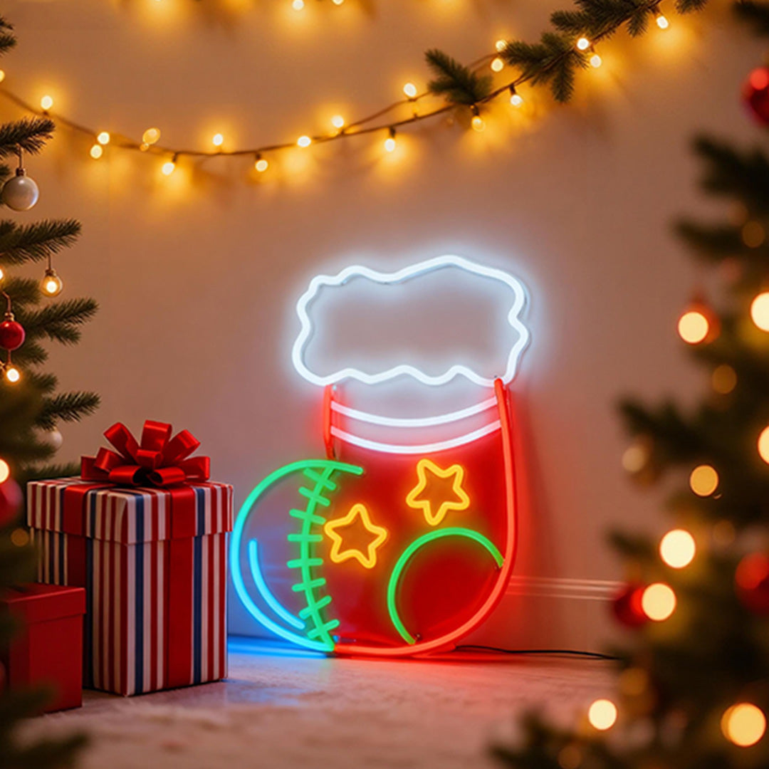 1 Piece Christmas Socks Decor Acrylic Artwork LED Neon Signs Lights
