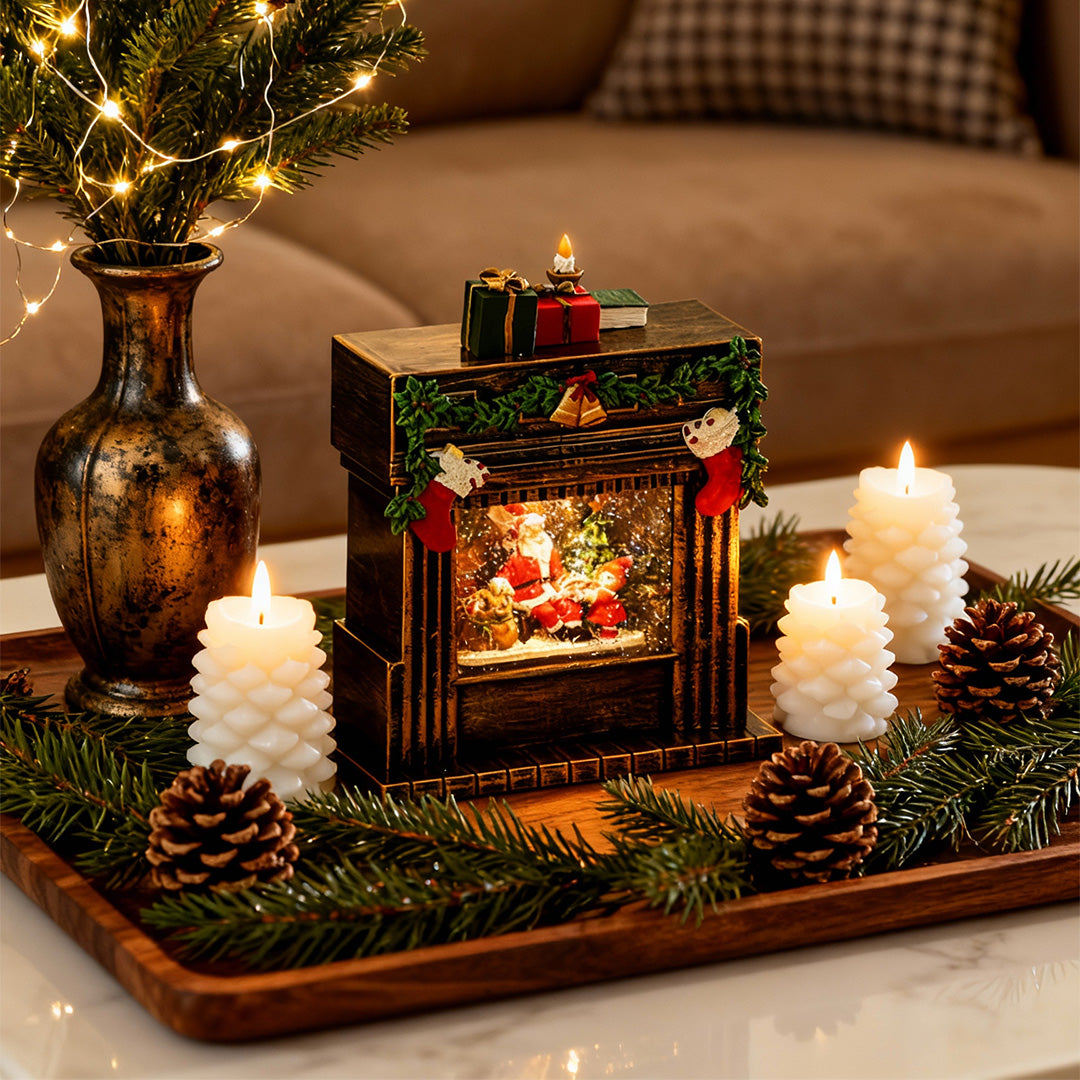 Light up Christmas Ornaments Fireplace with Snowfall Creative Lamp