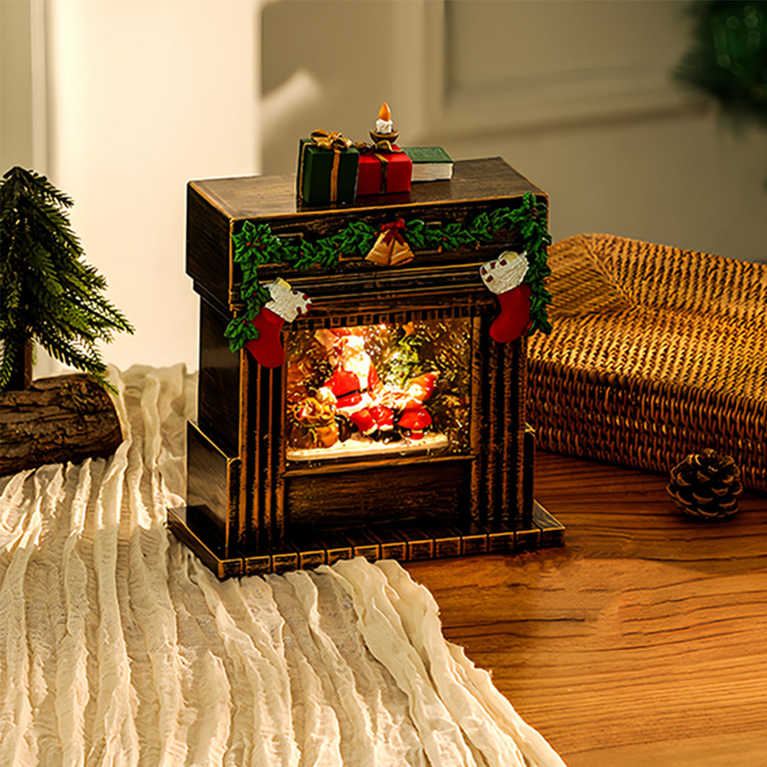 Light up Christmas Ornaments Fireplace with Snowfall Creative Lamp