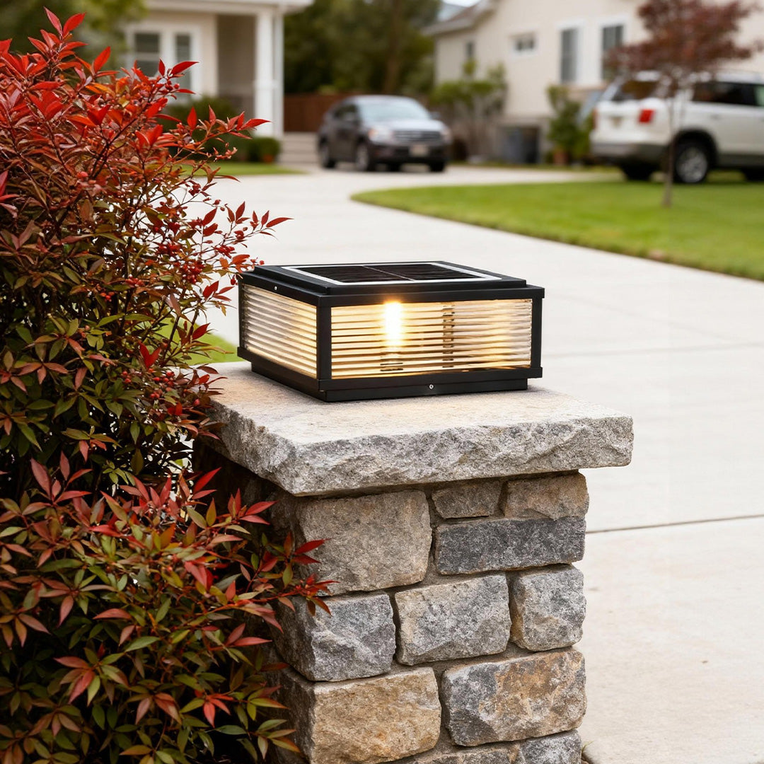 Square Ribbed Glass OUtdoor Pier Mount Pillar Light