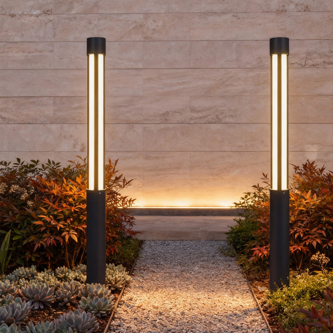 Cylinder Shaped LED Black Modern Outdoor Landscape Bollard Lights