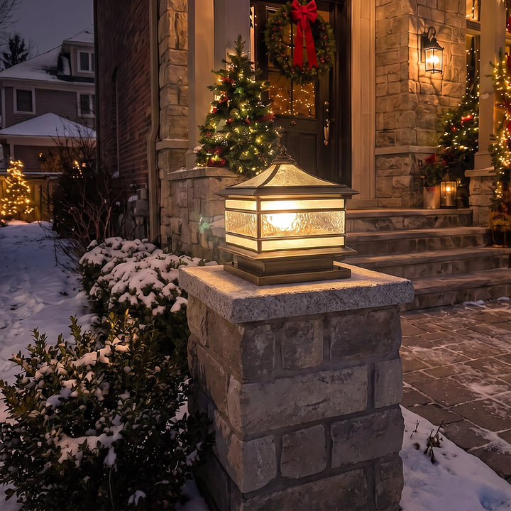 Stone Pillar Solar Lights Retro Copper Waterproof Fence Post Light