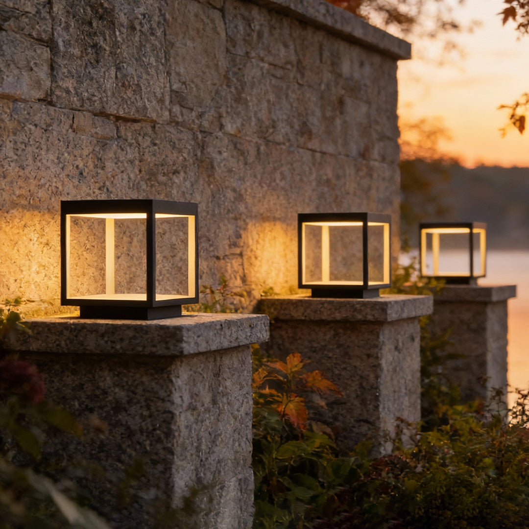 Modern Open Frame Square LED Solar Pier-Mounted Outdoor Post Light