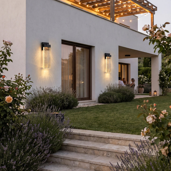 Seeded Crystal Outdoor Wall Lighting Rectangular LED Light