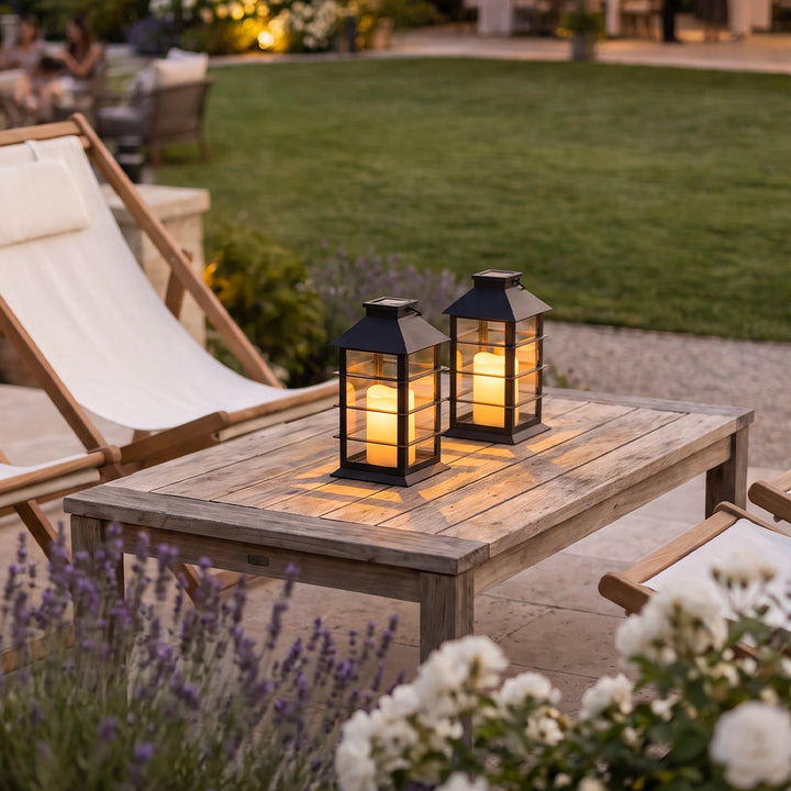 Candlestick Lantern Portable LED Black Solar Outdoor Lamp