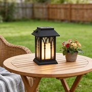 Candlestick Lantern Portable LED Black Solar Outdoor Lamp
