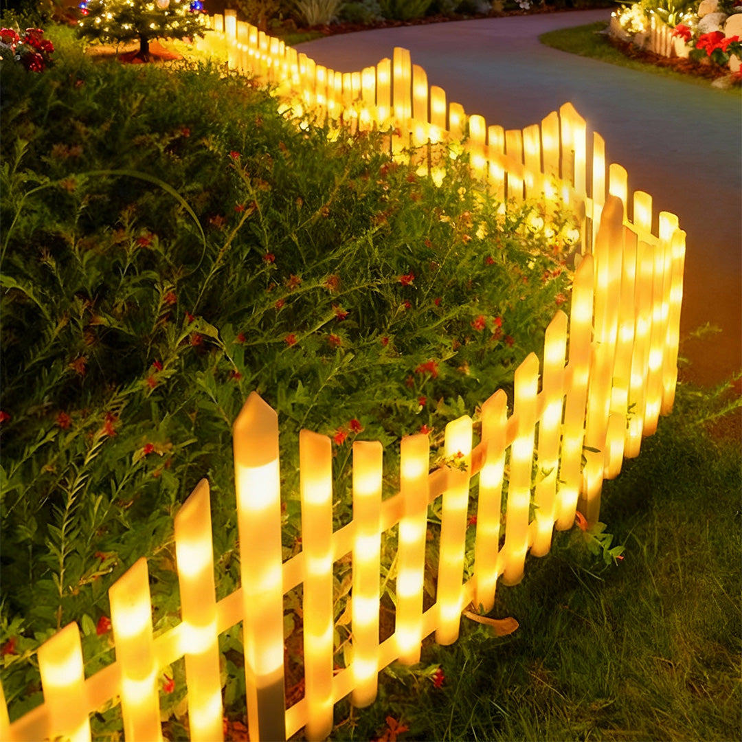 8-Pack Wave-Shaped Solar LED Lighted Garden Fence for Christmas
