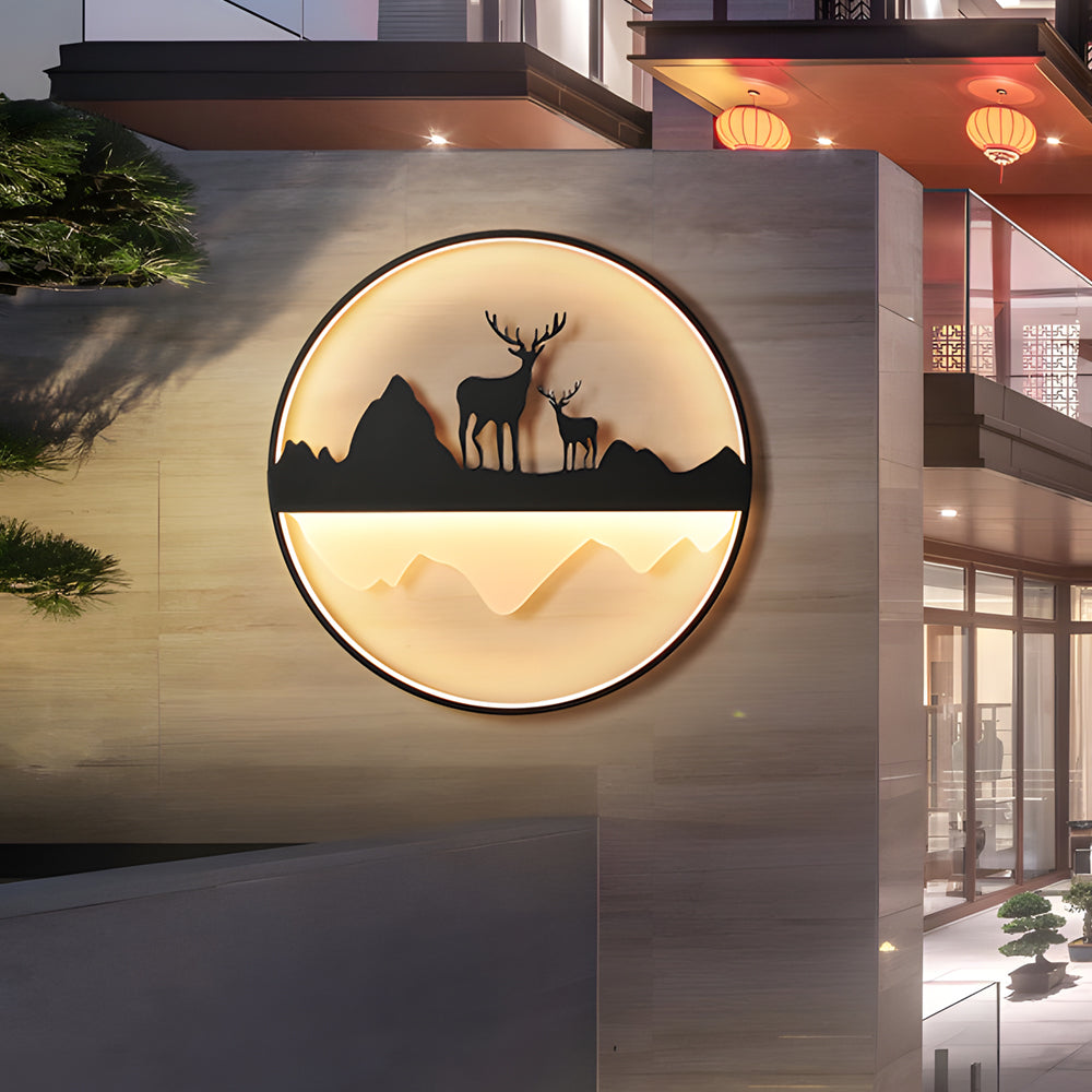 Round Mountain Scenery Silhouette Dimmable with Remote Outdoor Wall Lights | Dazuma