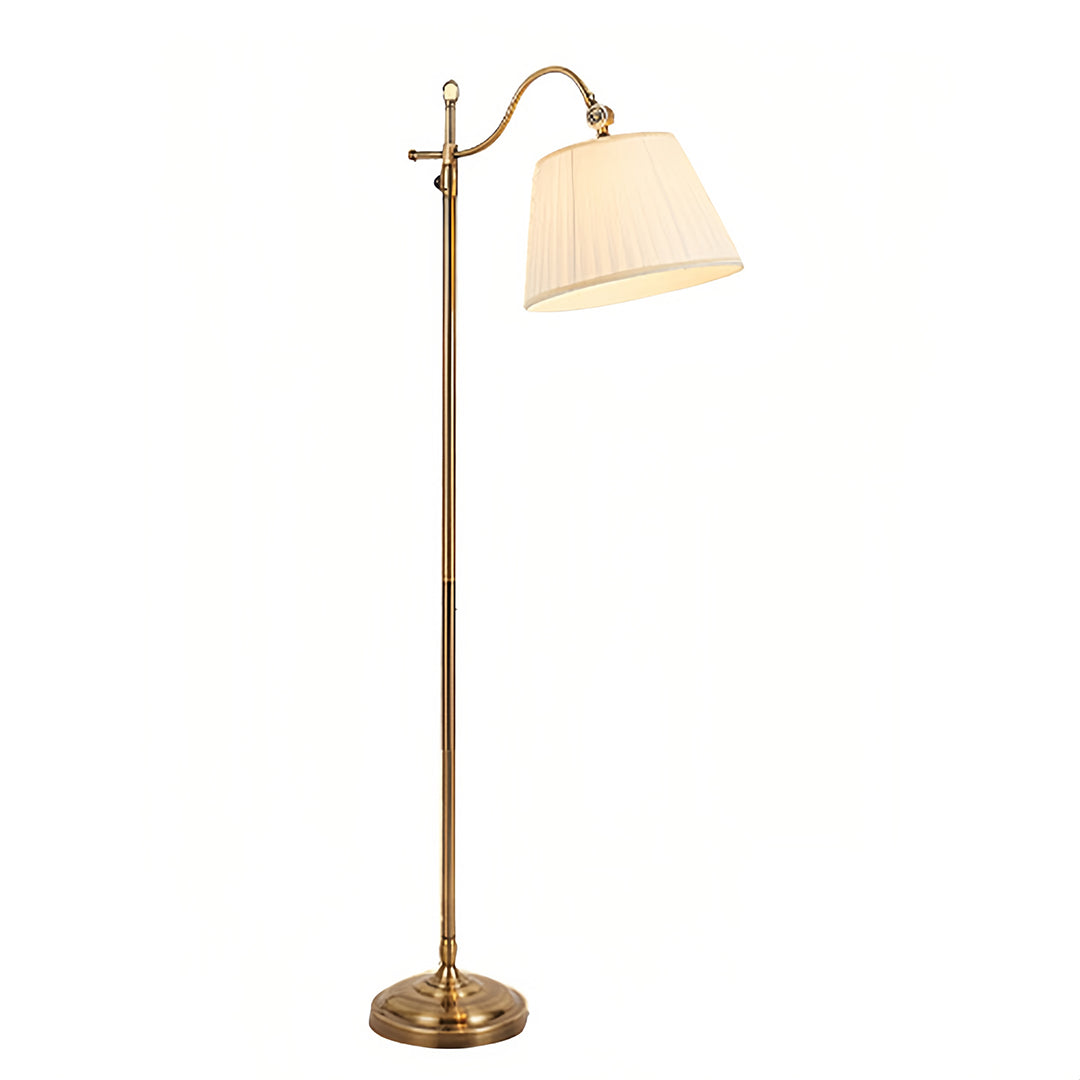 Copper Floor Lamp Adjustable Arch Fabric Shade Light Vintage Style