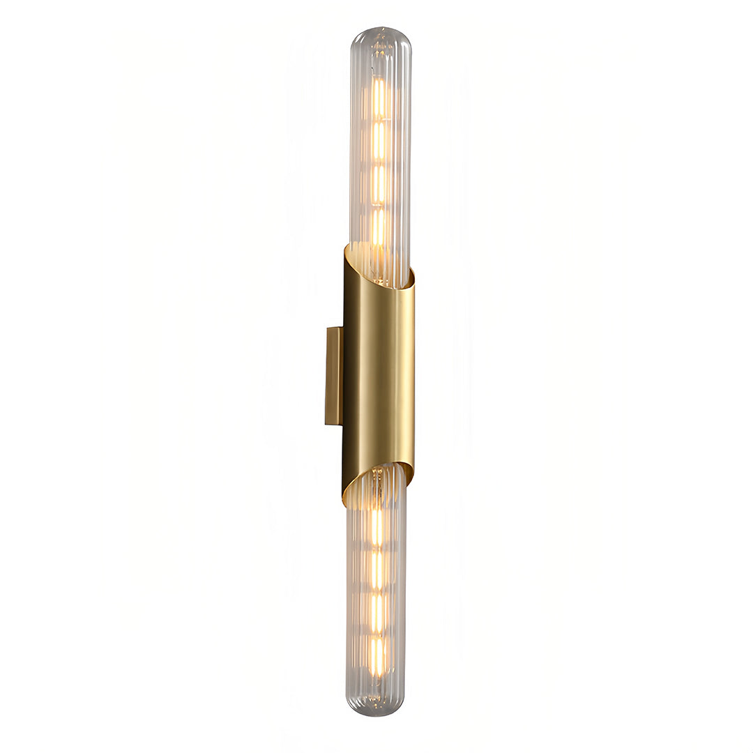Up Down Wall Lights Full Brass Cylindrical Gold Finish Glass Light