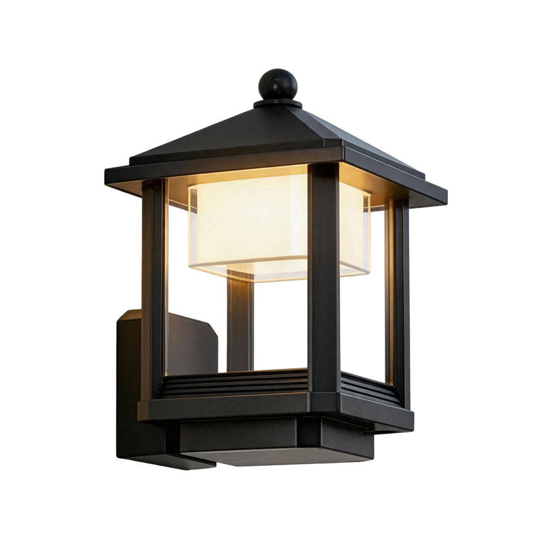 Black Outdoor Lantern Sconce Modern Waterproof Wall Light