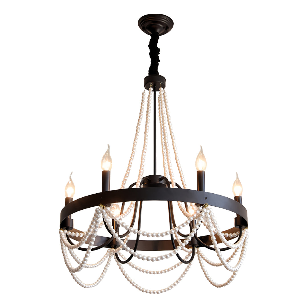 Vintage Wrought Iron Chandelier French Artistic Pearl Ceiling Light