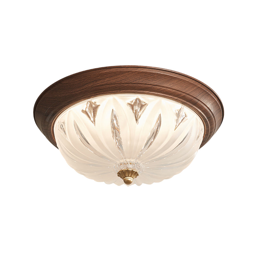Retro Flush Mount Ceiling Lights American Walnut-Colored Glass Lamp