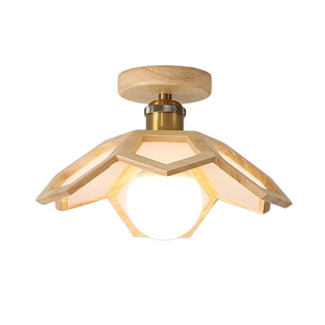 Wood Semi Flush Mount Light Modern Minimalist Lotus Light