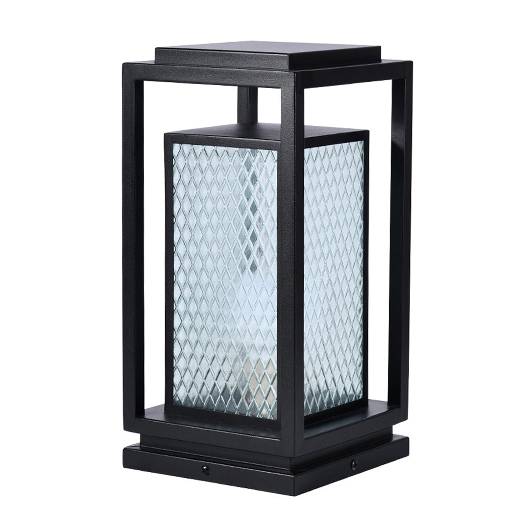 Outdoor Glass Lanterns Industrial Black Weatherproof Square Lawn Light