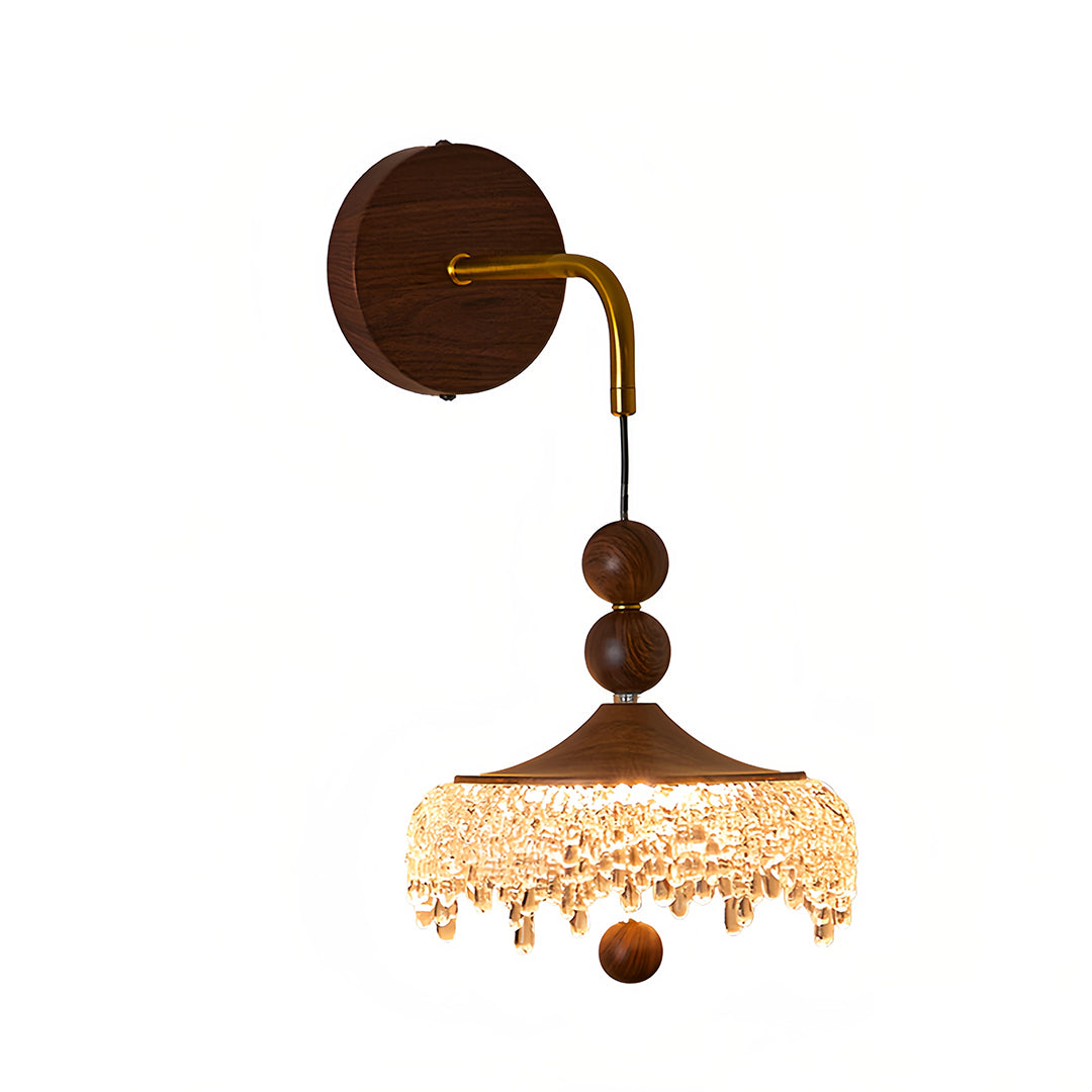 LED Bedroom Wall Lights Walnut Colored Water Drop Lampshade Iron Lamp