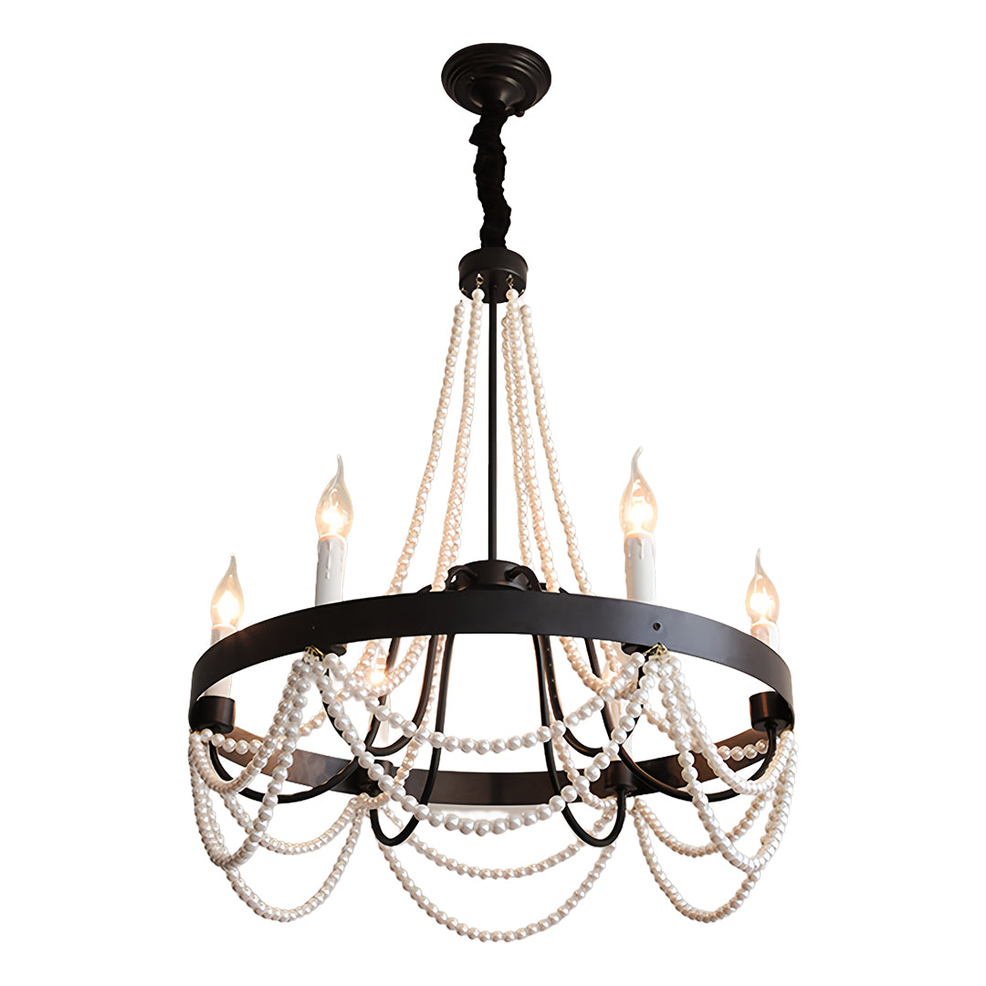 Vintage Wrought Iron Chandelier French Artistic Pearl Ceiling Light