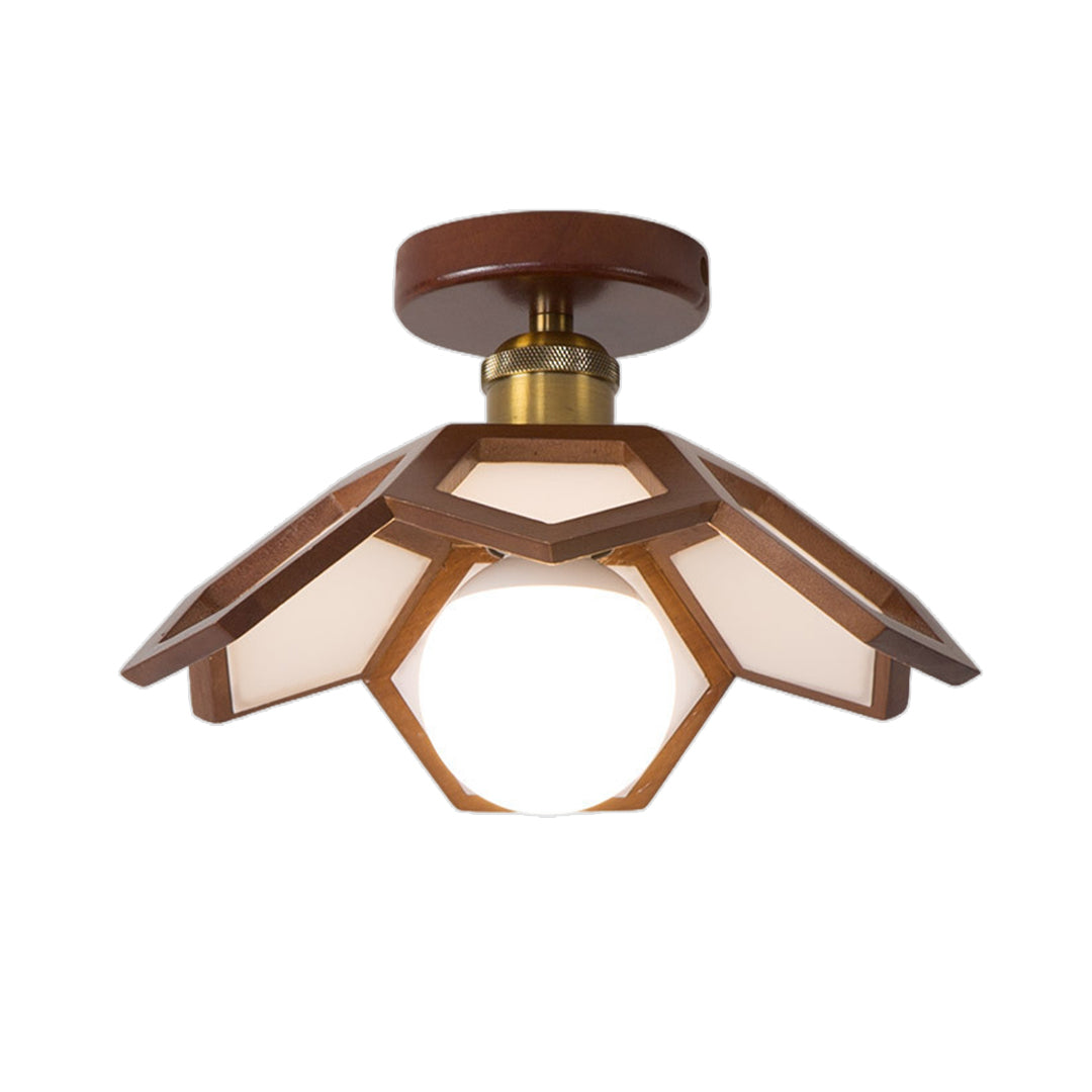 Wood Semi Flush Mount Light Modern Minimalist Lotus Light