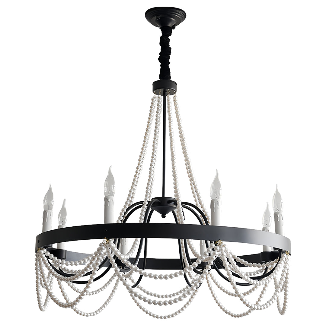 Vintage Wrought Iron Chandelier French Artistic Pearl Ceiling Light