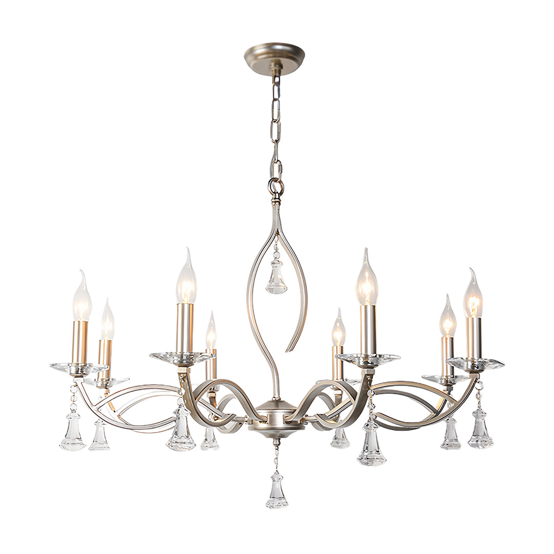 Candle Stick Chandelier Iron Silver Finish Crystal Ceiling Light
