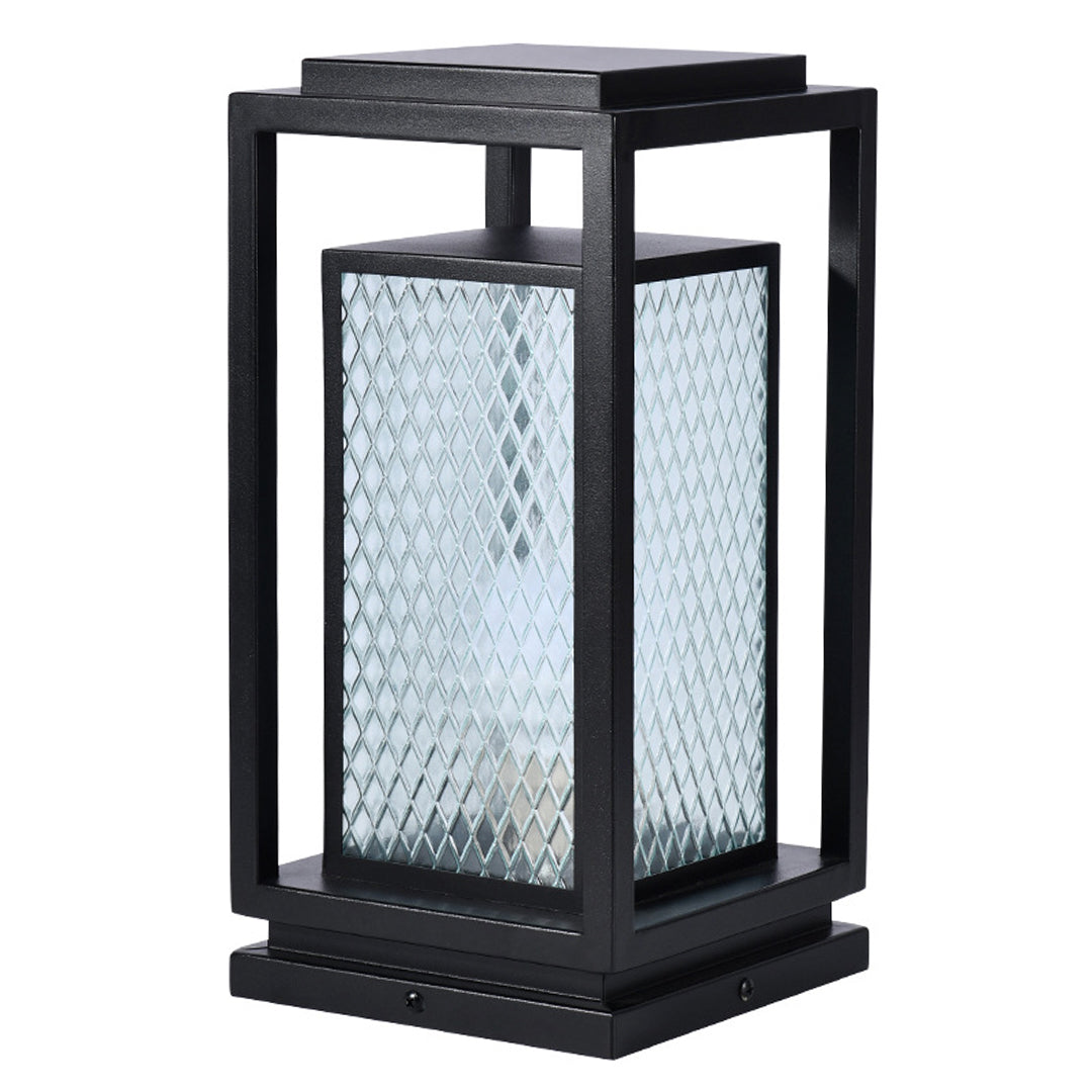 Outdoor Glass Lanterns Industrial Black Weatherproof Square Lawn Light