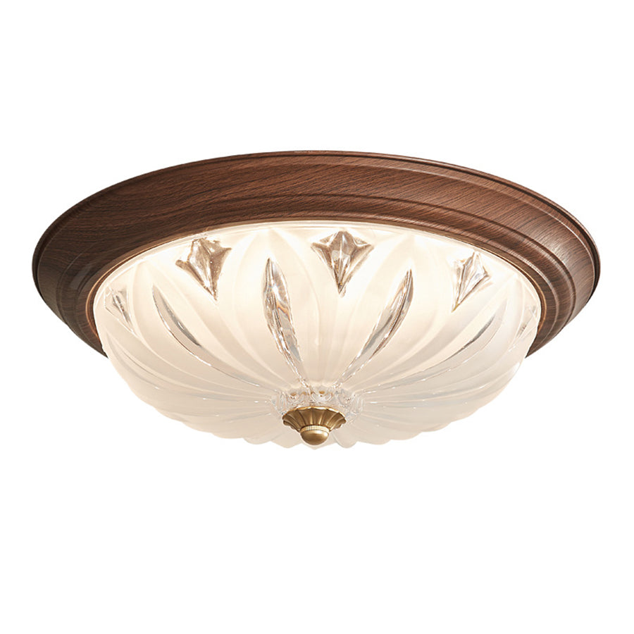 Retro Flush Mount Ceiling Lights American Walnut-Colored Glass Lamp