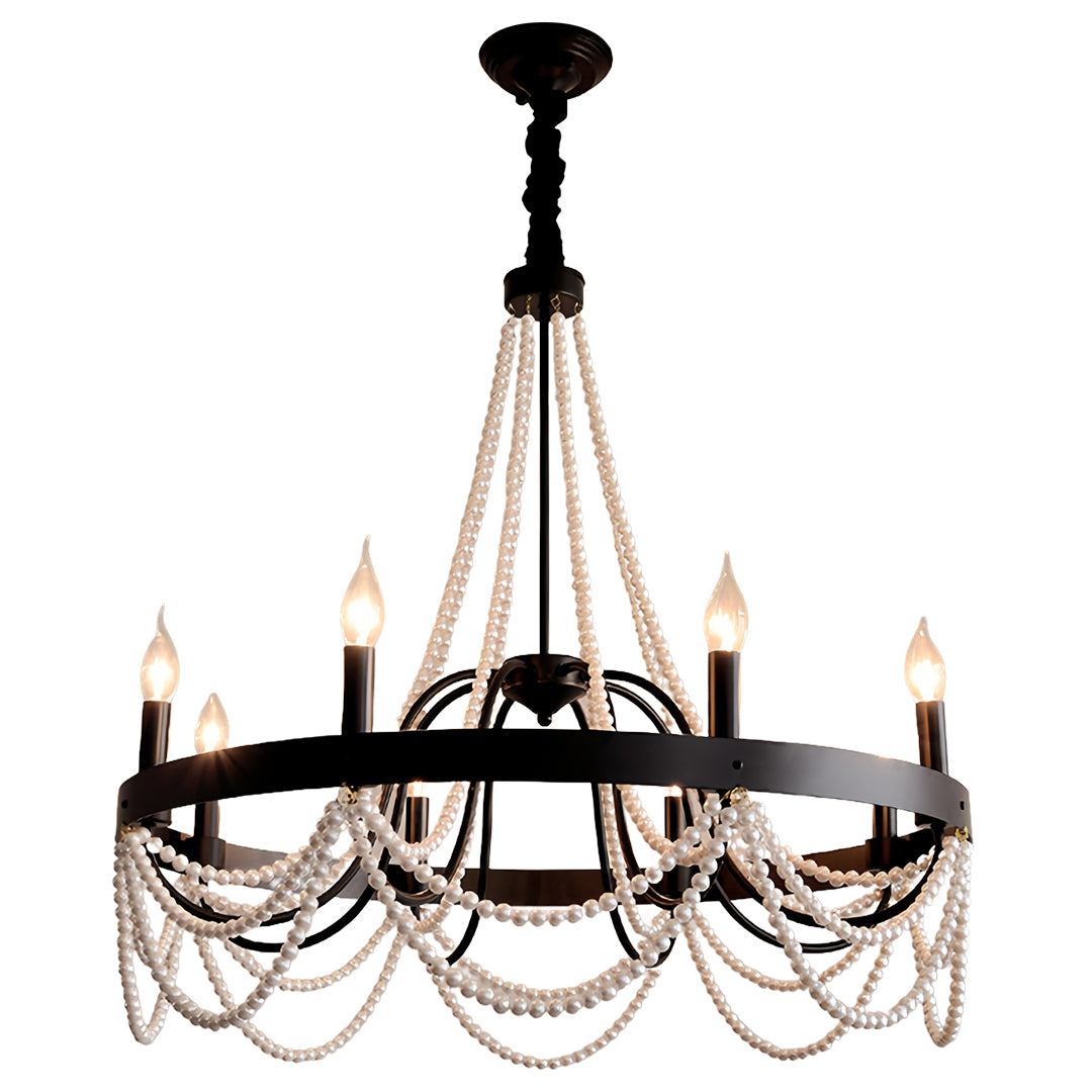 Vintage Wrought Iron Chandelier French Artistic Pearl Ceiling Light