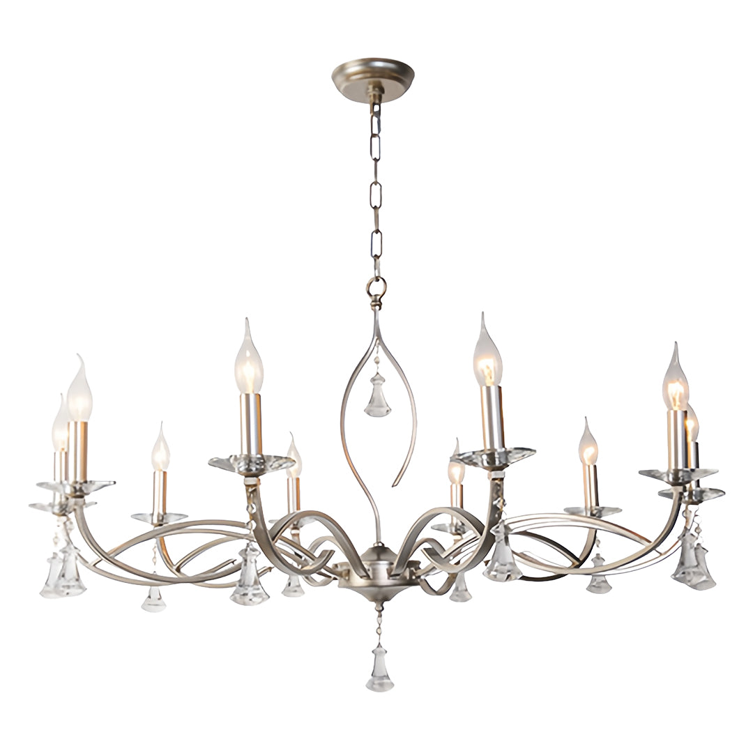 Candle Stick Chandelier Iron Silver Finish Crystal Ceiling Light