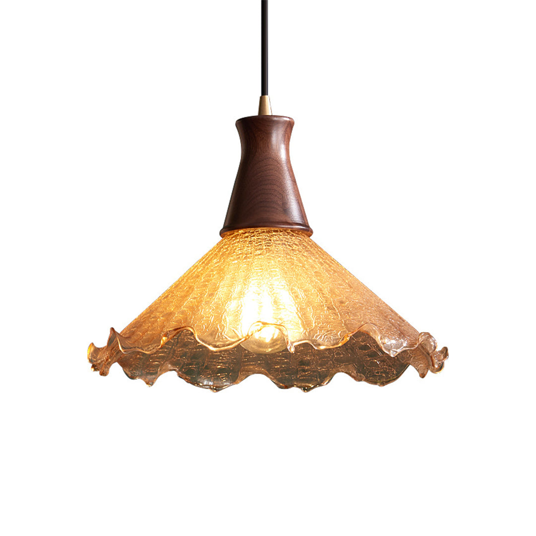 Brass Pendant Light Fixtures American Vintage Walnut Wood Cracked Glass Bedroom Light
