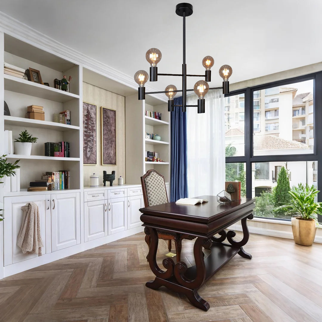 Nordic Style Black Sputnik Chandeliers Industrial Mini 6-Bulb Ceiling Lights