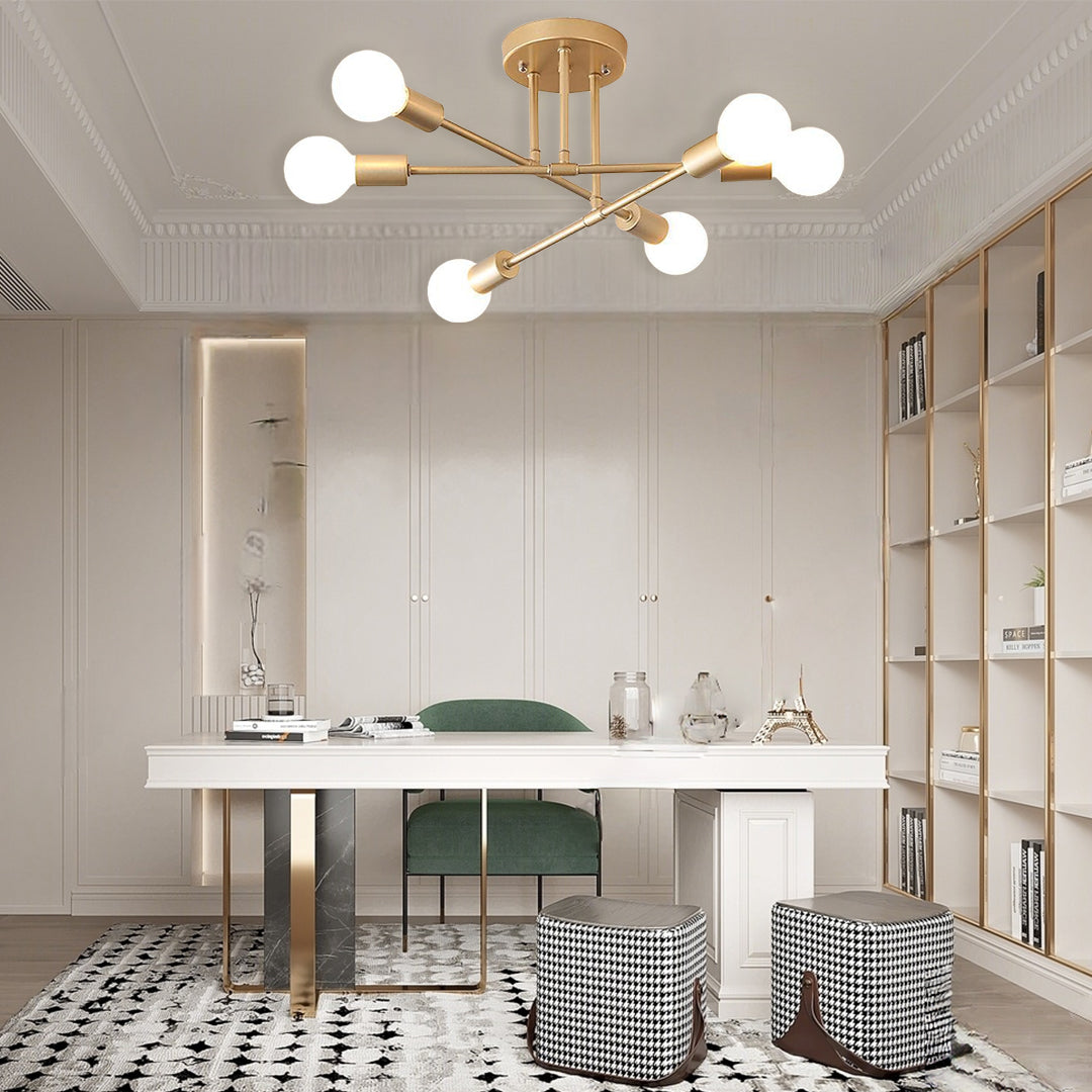 6-Lights Globe LED Sputnik Chandelier Modern Iron Ceiling Light