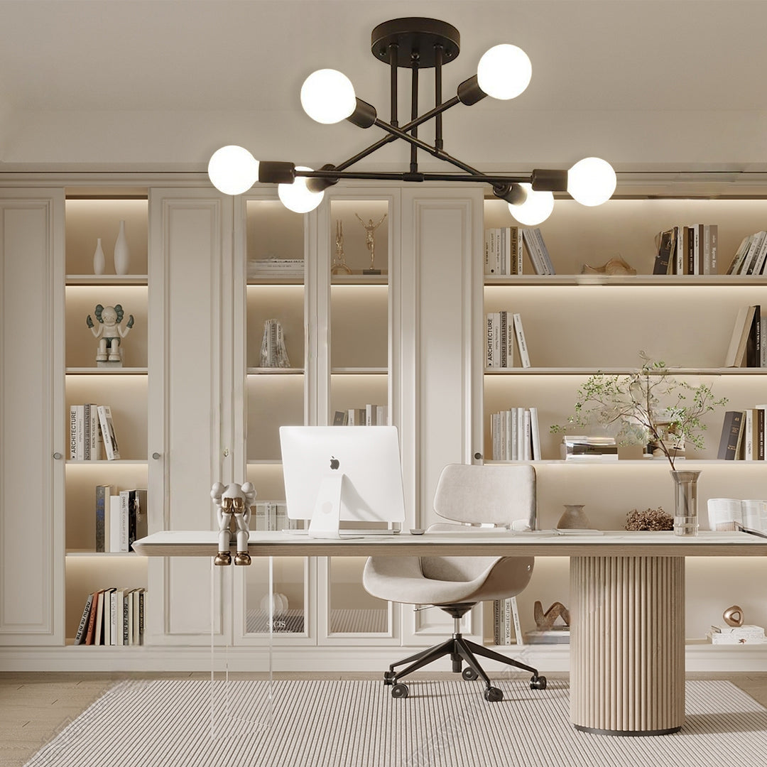 6-Lights Globe LED Sputnik Chandelier Modern Iron Ceiling Light