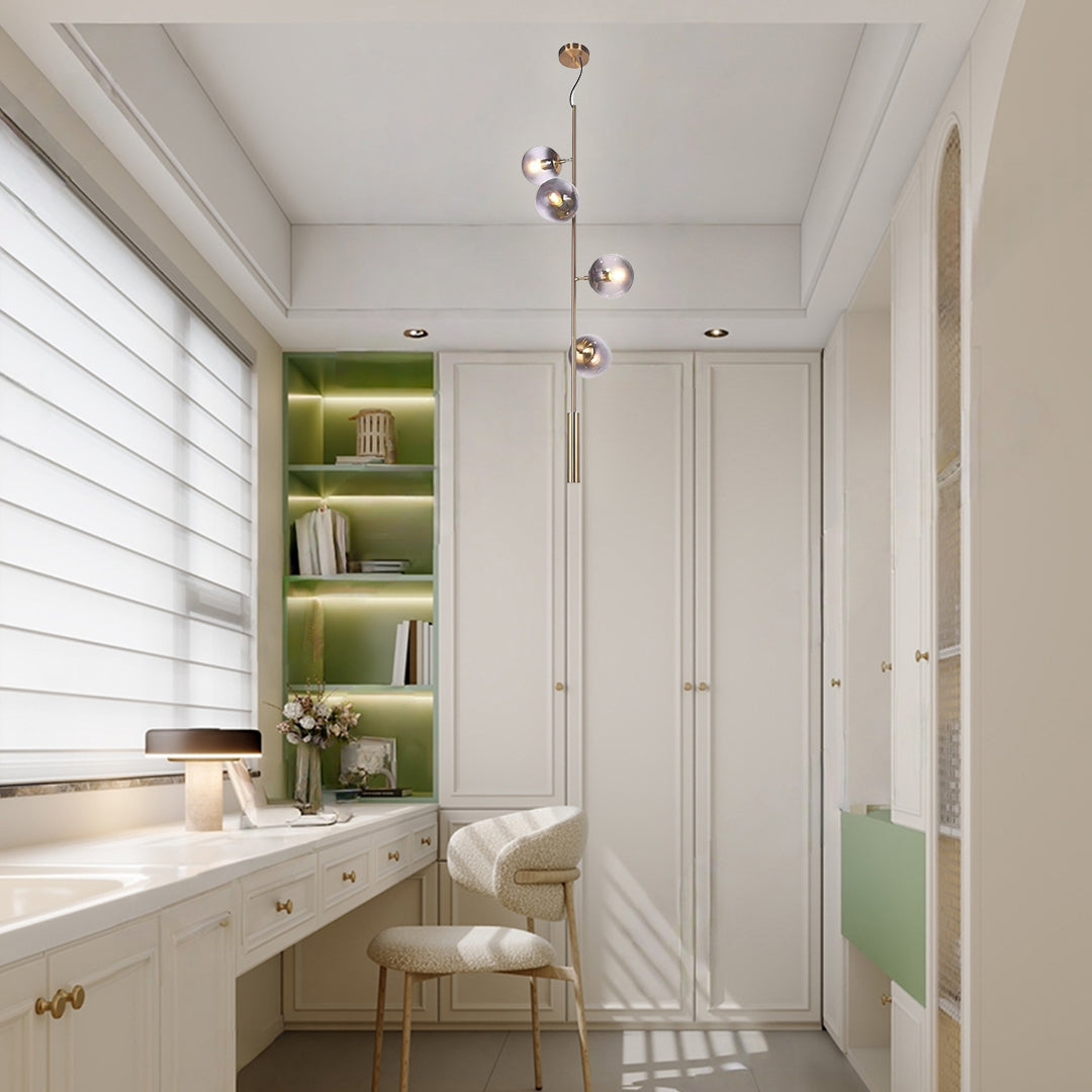 Nordic Linear Ceiling Lights Glass Globe 4/6 Heads Chandelier