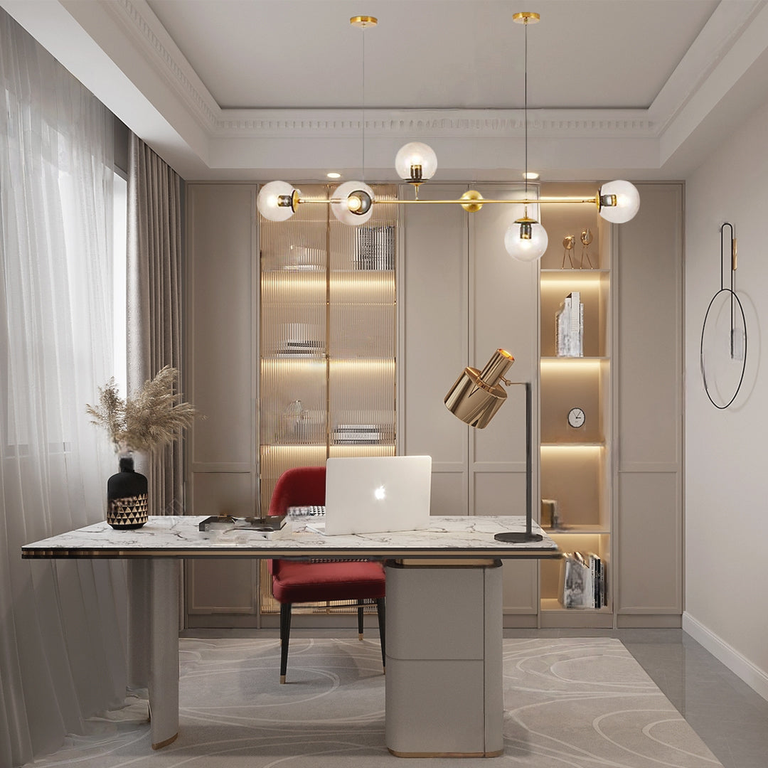 Nordic Linear Ceiling Lights Glass Globe 4/6 Heads Chandelier