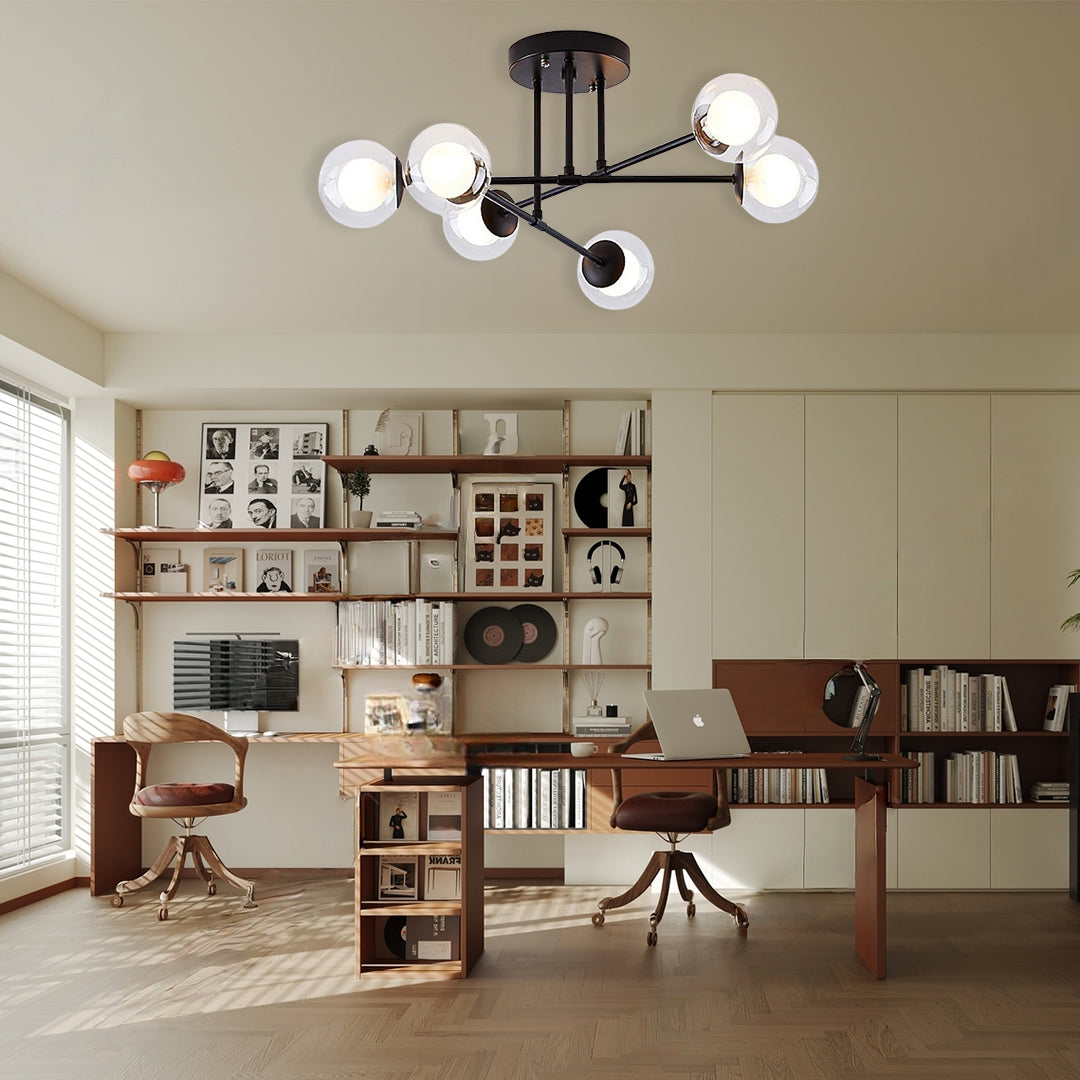 6-light Glass Sputnik LED Modern Ceiling Light Hanging Lamp Chandelier