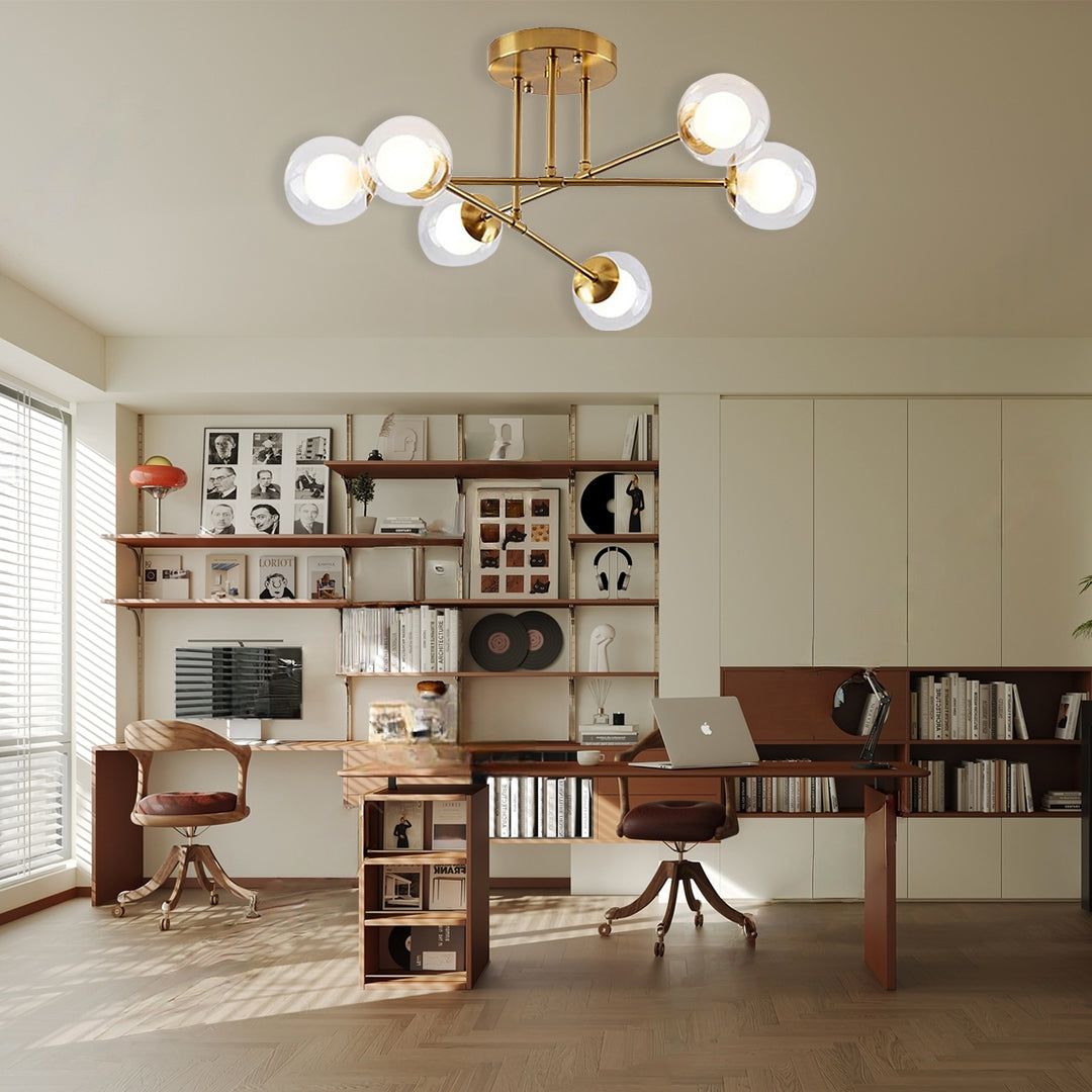 6-light Glass Sputnik LED Modern Ceiling Light Hanging Lamp Chandelier