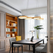 Rustic 4-Circle Wood LED Modern Chandeliers Ceiling Lights