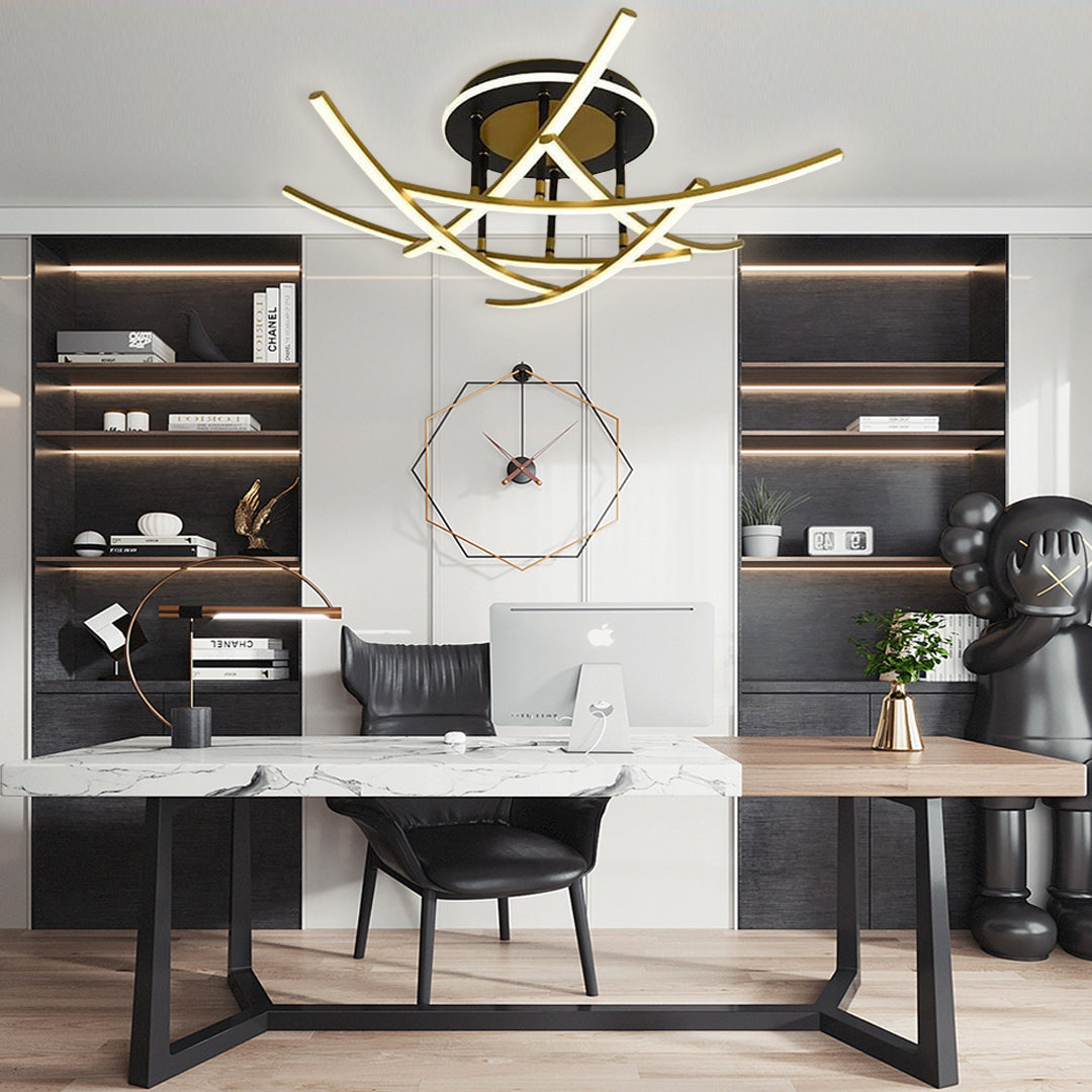 Curved Linear Dimmable LED Artistic Nordic Ceiling Lights Semi-Flush Mount Lighting