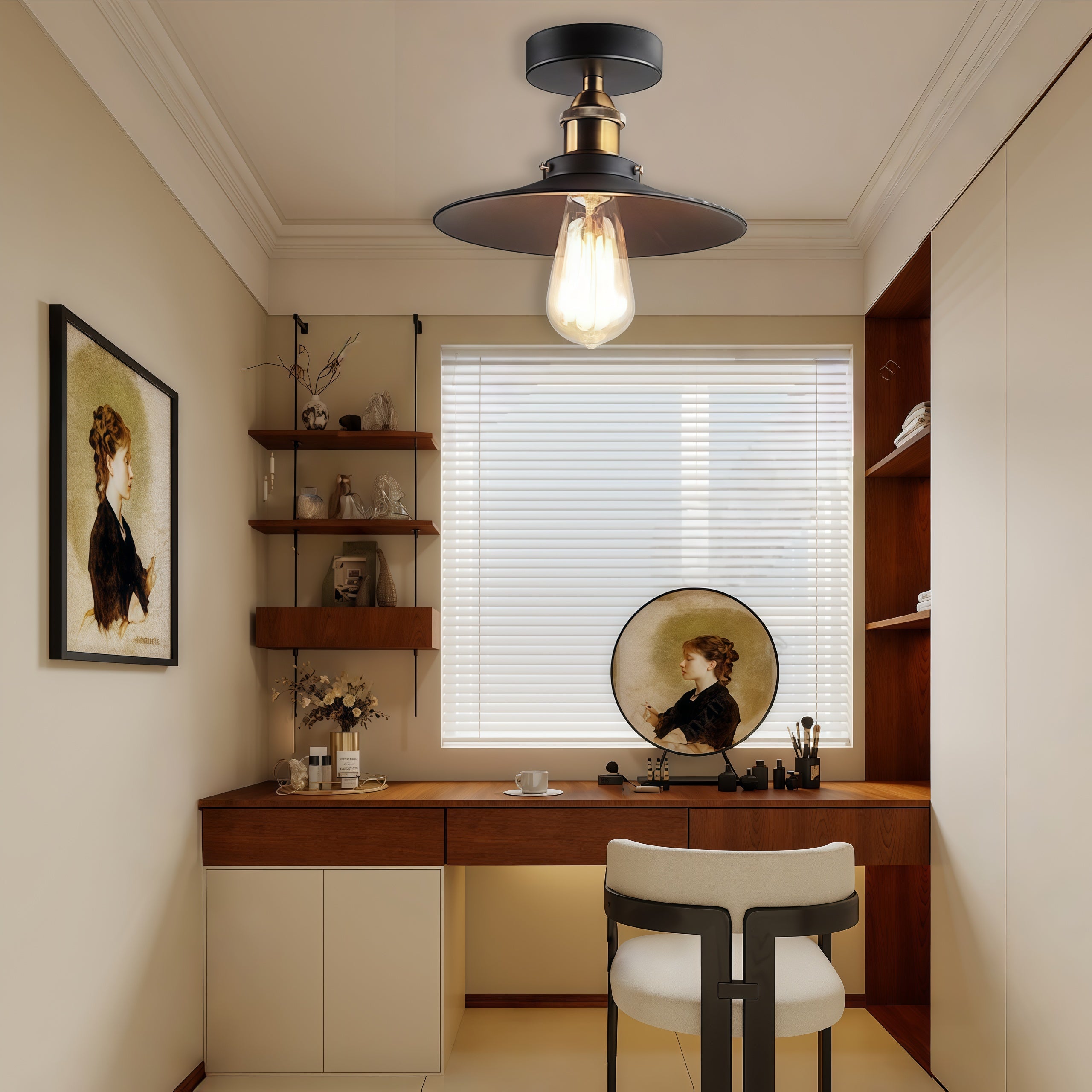 Circular Teardrop Industrial Hallway Lighting LED Semi-Flush Mount Ceiling Light