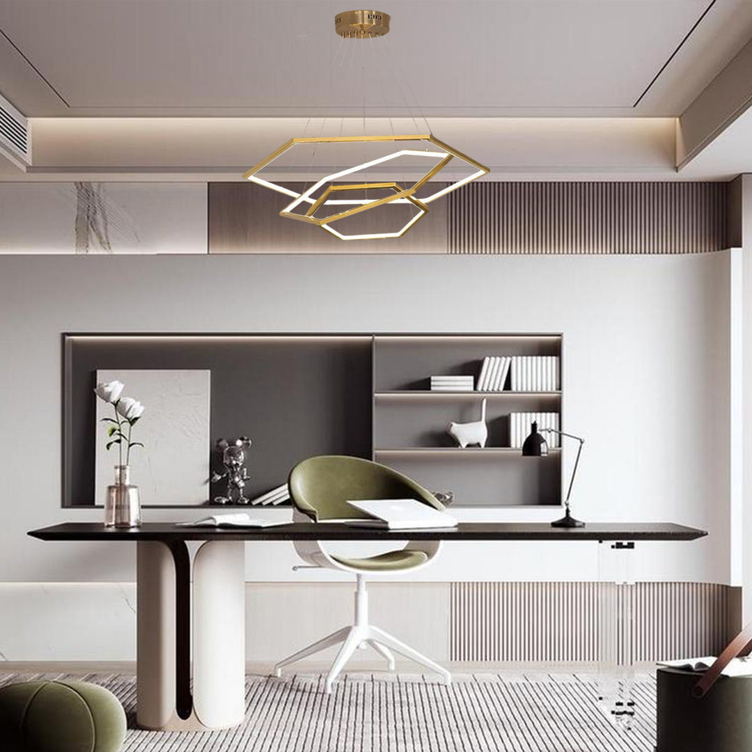 Geometric Ring Electroplated Stainless Steel LED Modern Chandelier Ceiling Lights