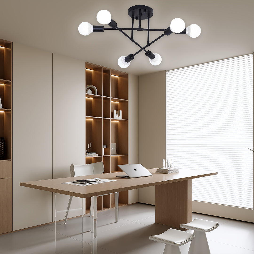 Minimalist Geometric Industrial Sputnik Chandelier 6 Bulbs Ceiling Lights